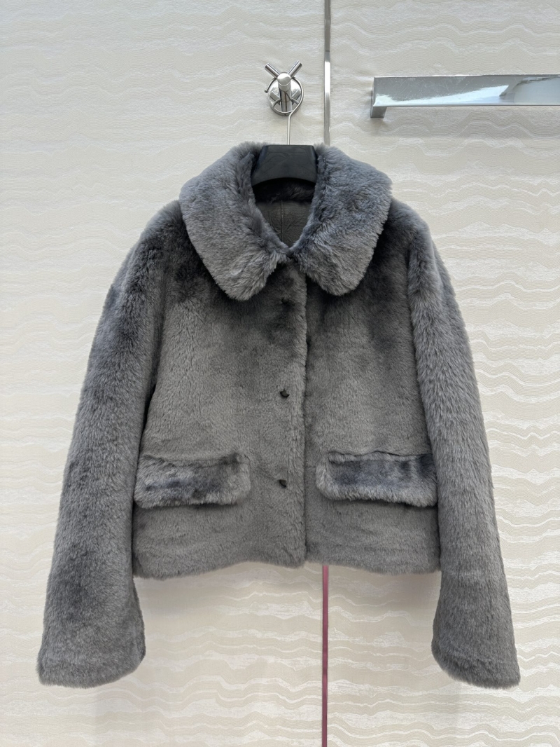 Prada Limited Edition Notched Lapel Coat in Imported Spanish Merino Fur Mink Fur Bakka Fur Blend, Gray