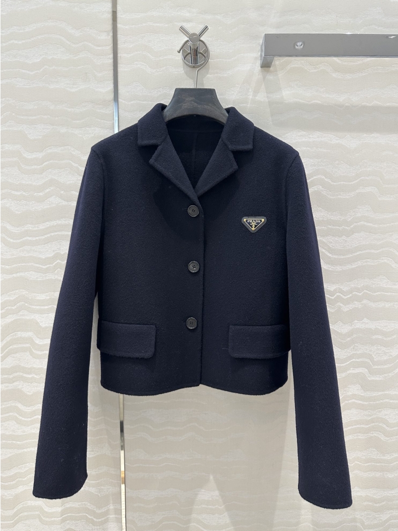 Prada Limited Edition Handcrafted Double-Faced Wool Cashmere Short Blazer – Intellectual Chic Cropped Jacket