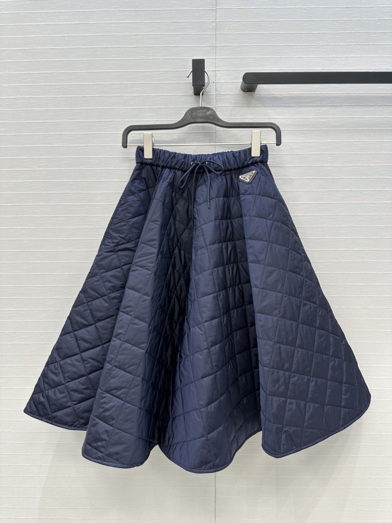 Prada Diamond-Quilted Nylon Skirt – Navy Blue, A-Line Silhouette, Adjustable Waist