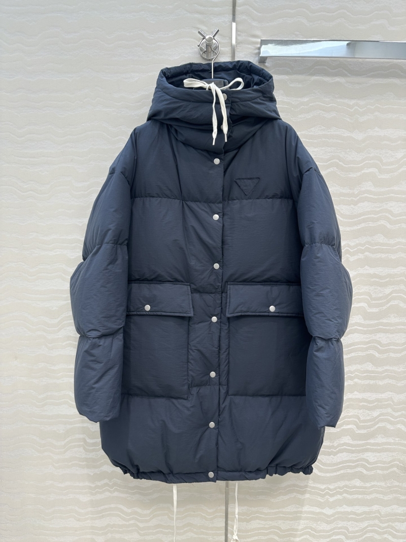 Prada Oversized Goose Down Puffer Coat with Adjustable Waist