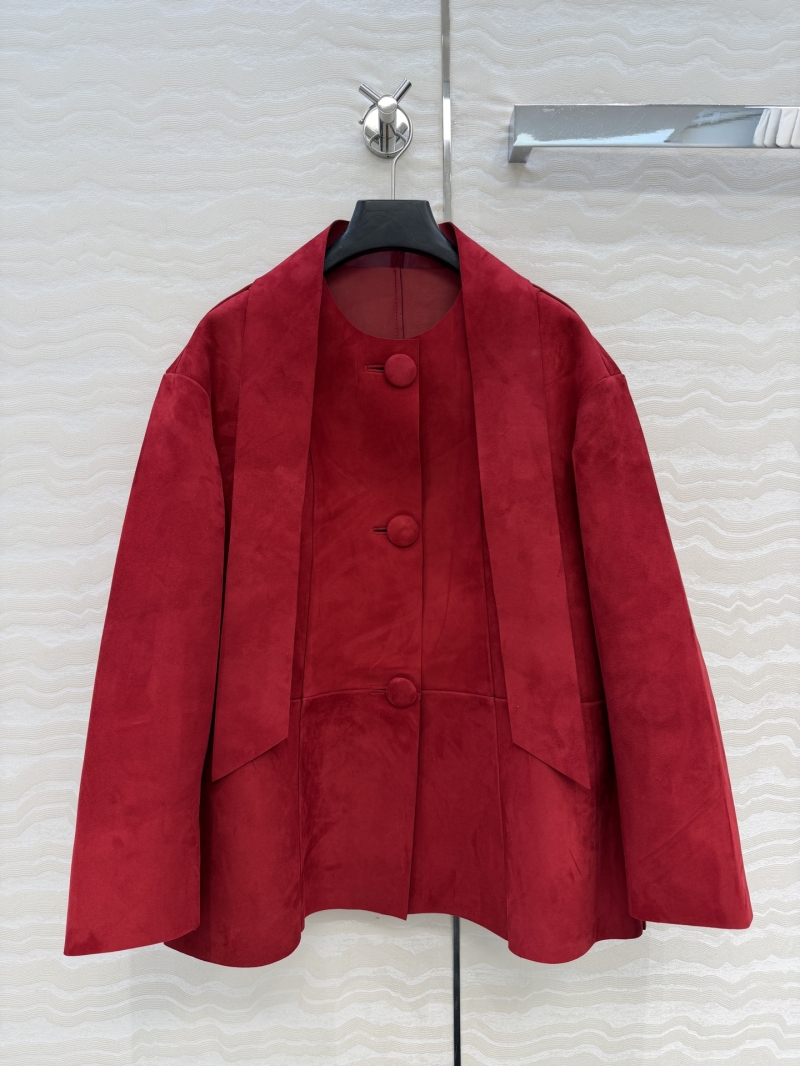Prada Exclusive Suede Leather Jacket in Bold Red – Handcrafted Imported Lamb Suede, Drop Shoulder, Timeless A-Line Cut