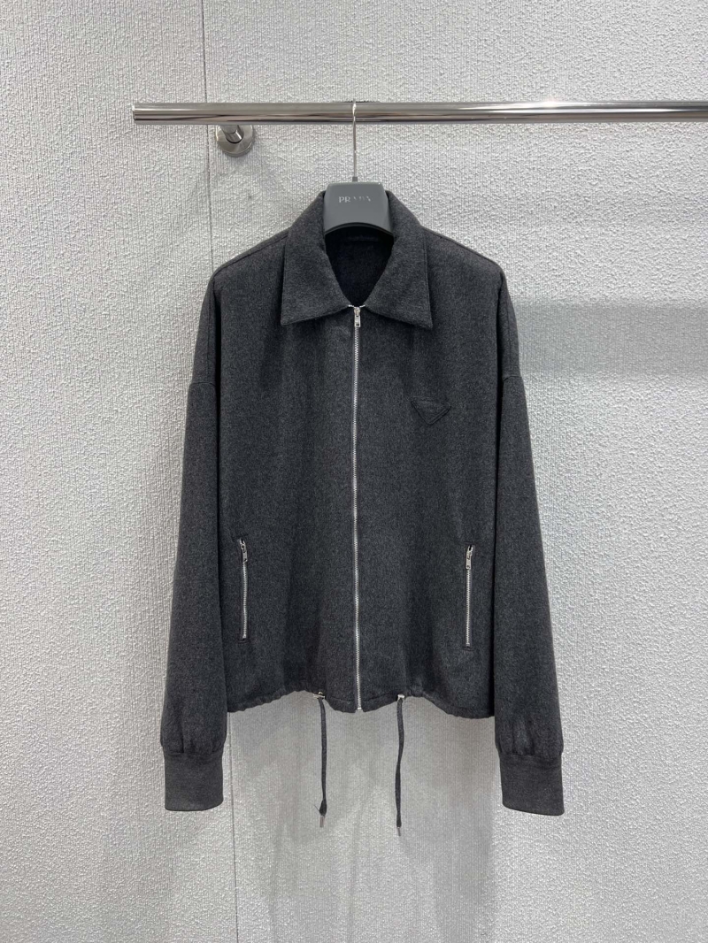 Prada Wool-Cashmere Blouson Jacket in Charcoal Grey