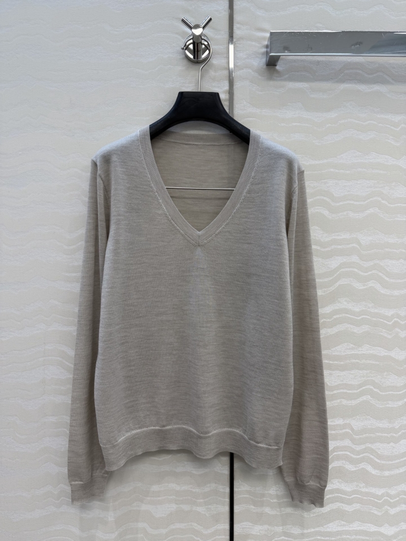 Prada 100% Merino Wool V-Neck 18-Gauge Knit Sweater in Oatmeal Beige