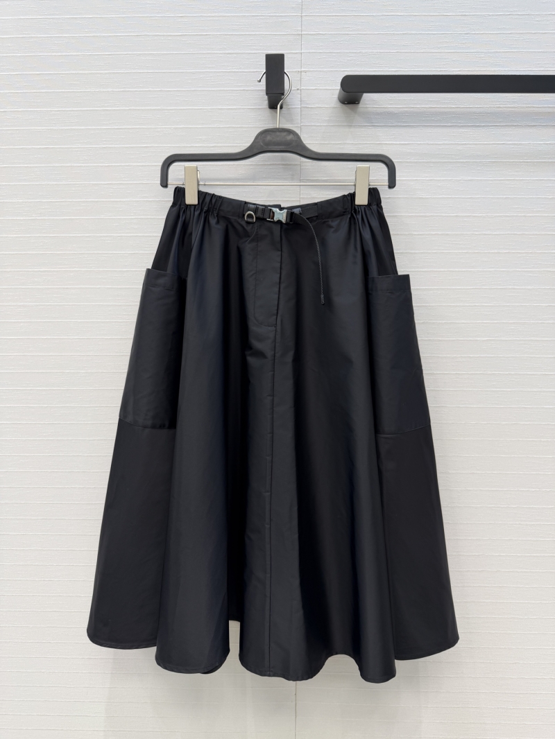 Prada Imported Recycled Nylon Utilitarian Umbrella Skirt in Polished Black