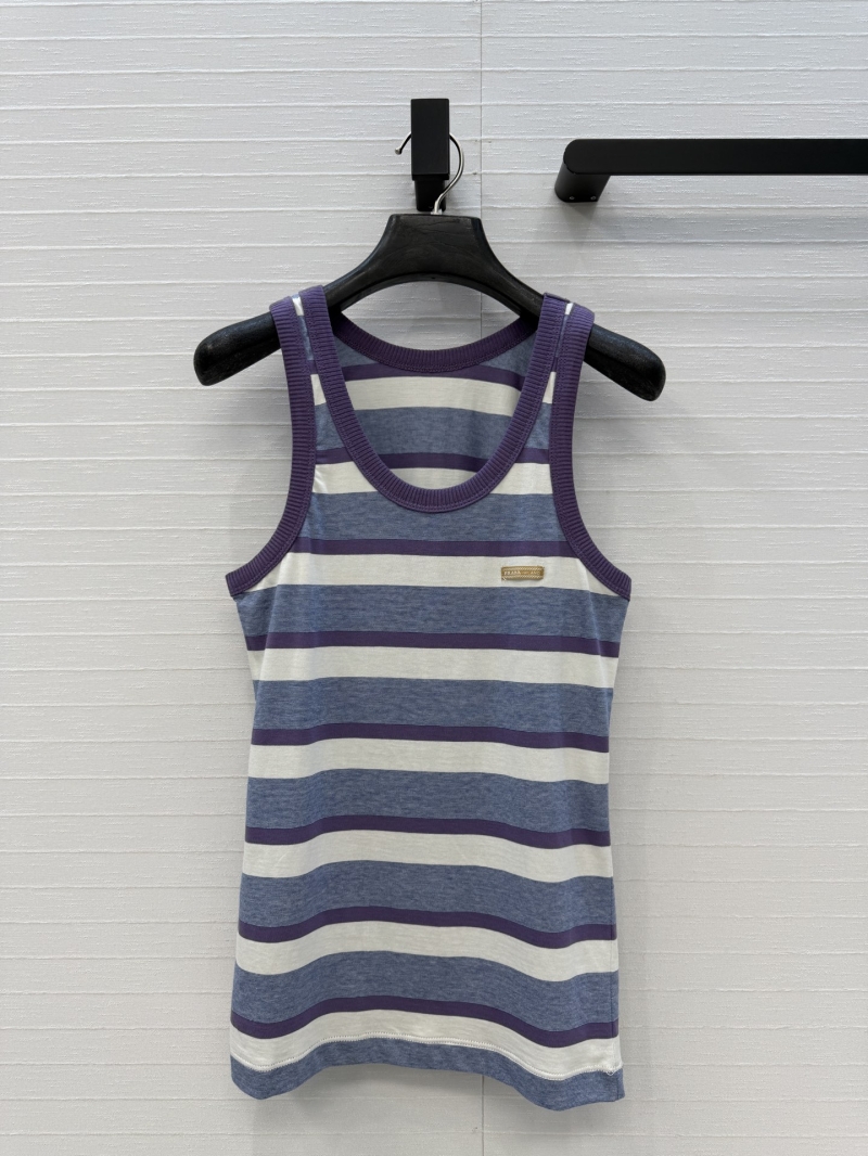 Prada Premium Pure Cotton Striped Slim-Fit Tank Top in Purple Multi