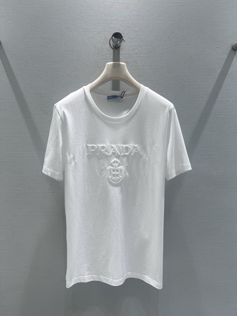Prada 3D Embossed Crest Cotton T-Shirt in Pure White