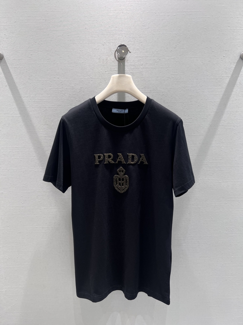 Prada 3D Relief Logo Crest Combed Cotton T-Shirt in Black