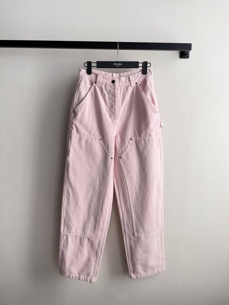 Prada 100% Cotton Twill Cherry Blossom Pink Washed Cargo Jeans