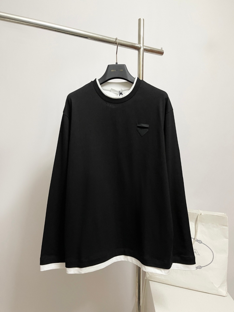 Prada Layered-Effect Logo Patch Sweatshirt in Black