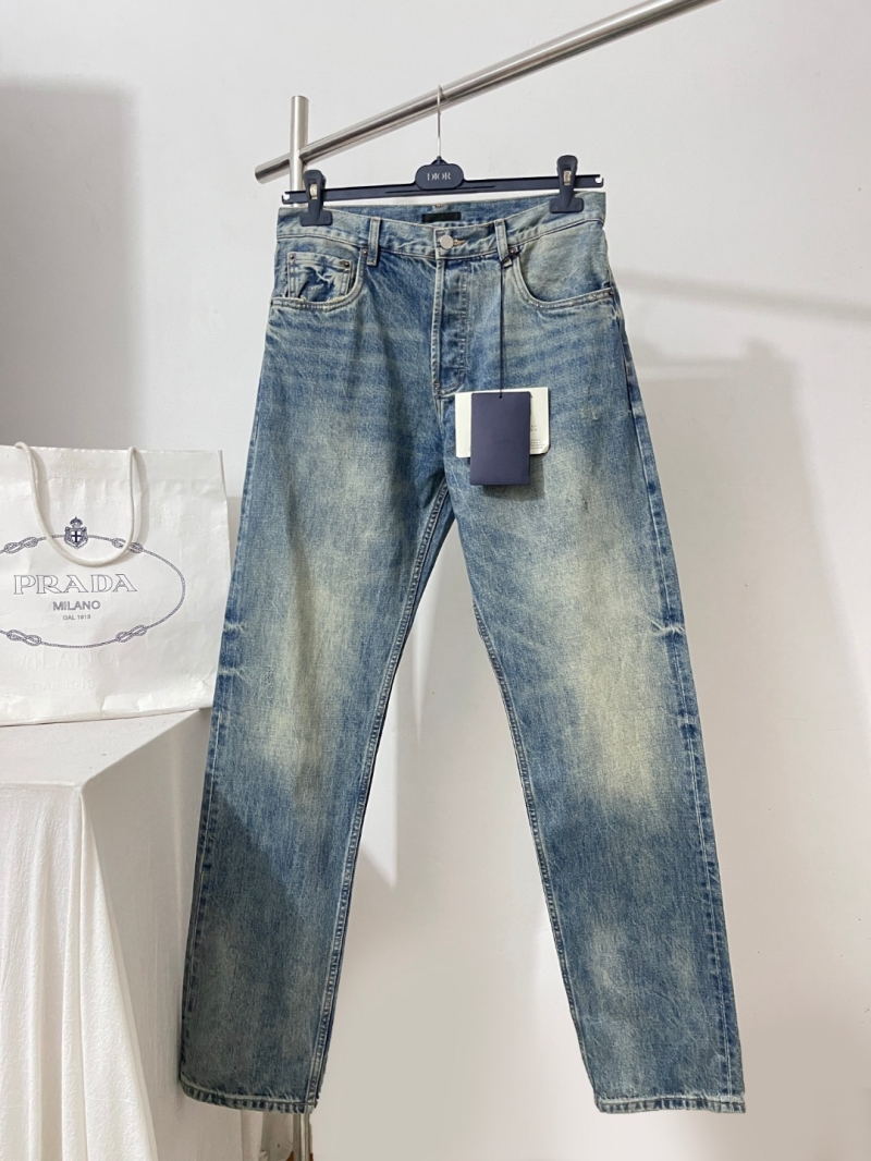 Prada Straight-Leg Vintage Wash Denim Jeans in Medium Indigo Blue