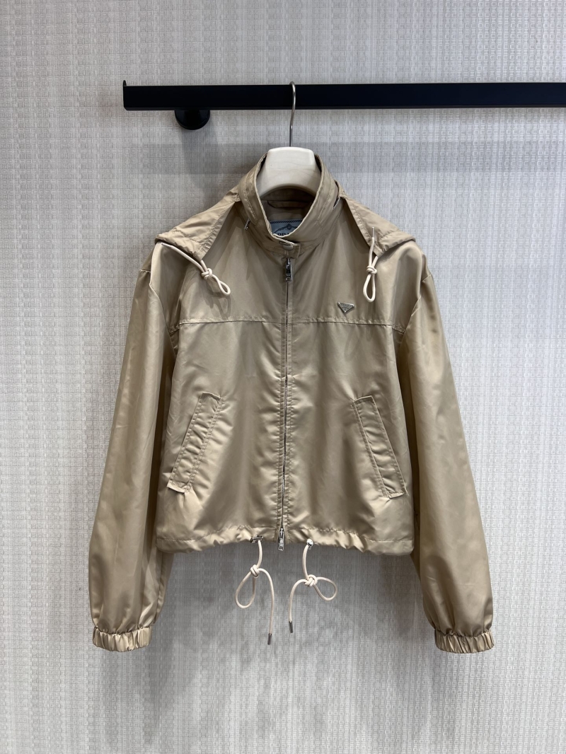 Prada Cropped Technical Nylon Windbreaker Jacket in Champagne Beige