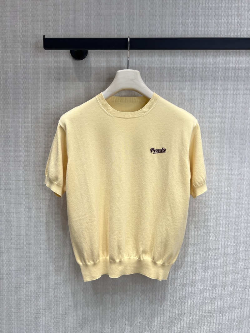 Prada Pale Yellow Embroidered Knit Short-Sleeved Top - Spring/Summer Limited Edition