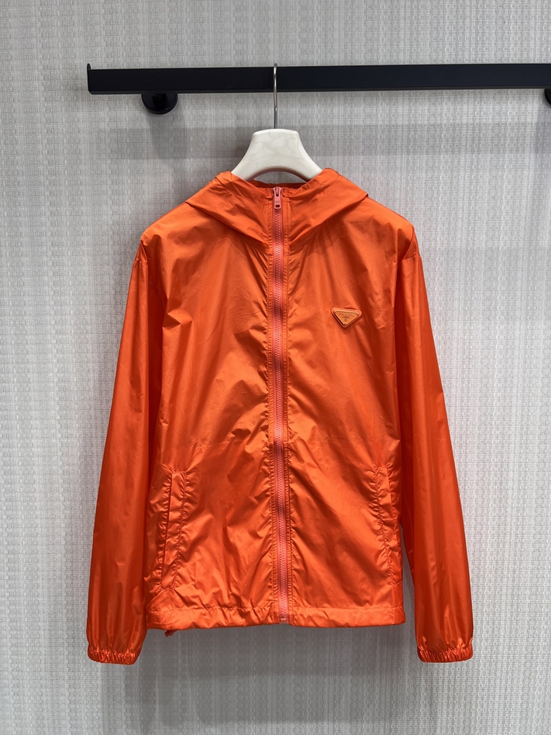 Prada Signature Triangle Logo Lightweight Windbreaker Sun Protection Jacket in Vibrant Orange