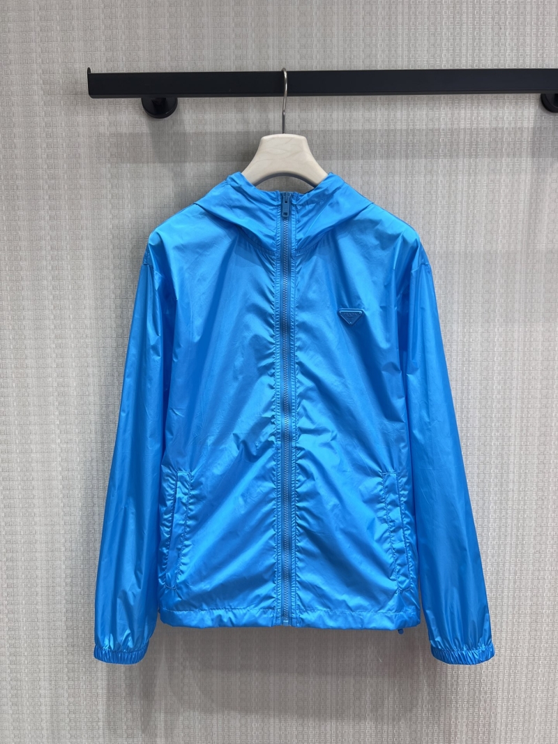 Prada Tonal Triangle Logo Hooded Windbreaker - Electric Blue Lightweight Sun Protection Jacket