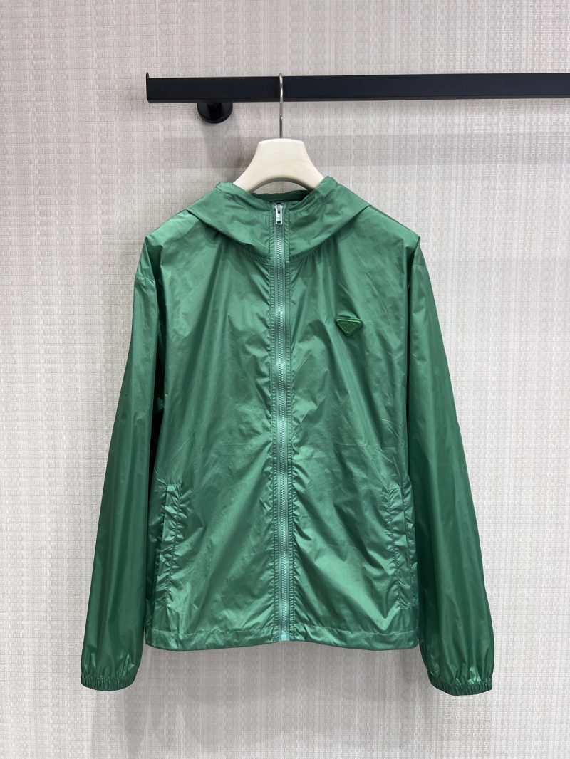 Prada Signature Triangle Logo Hooded Sun Protection Jacket in Emerald Green