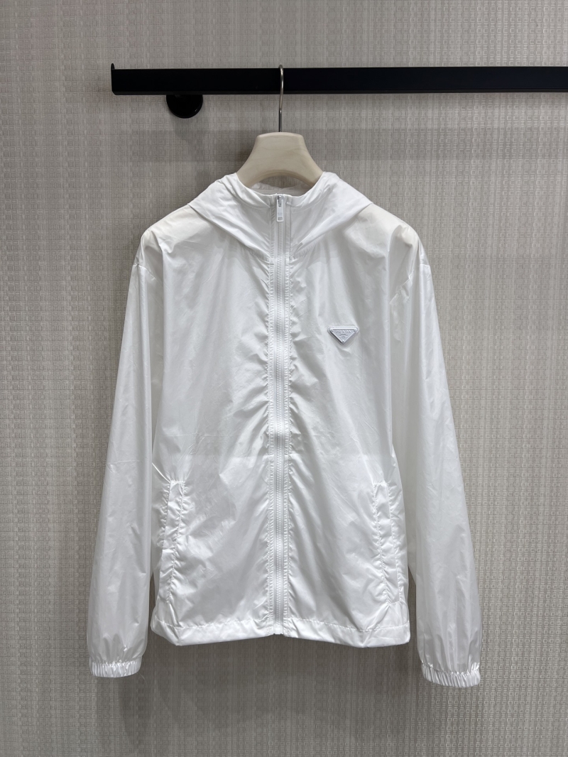 Prada Signature Triangle Logo Lightweight Hooded Windbreaker in White