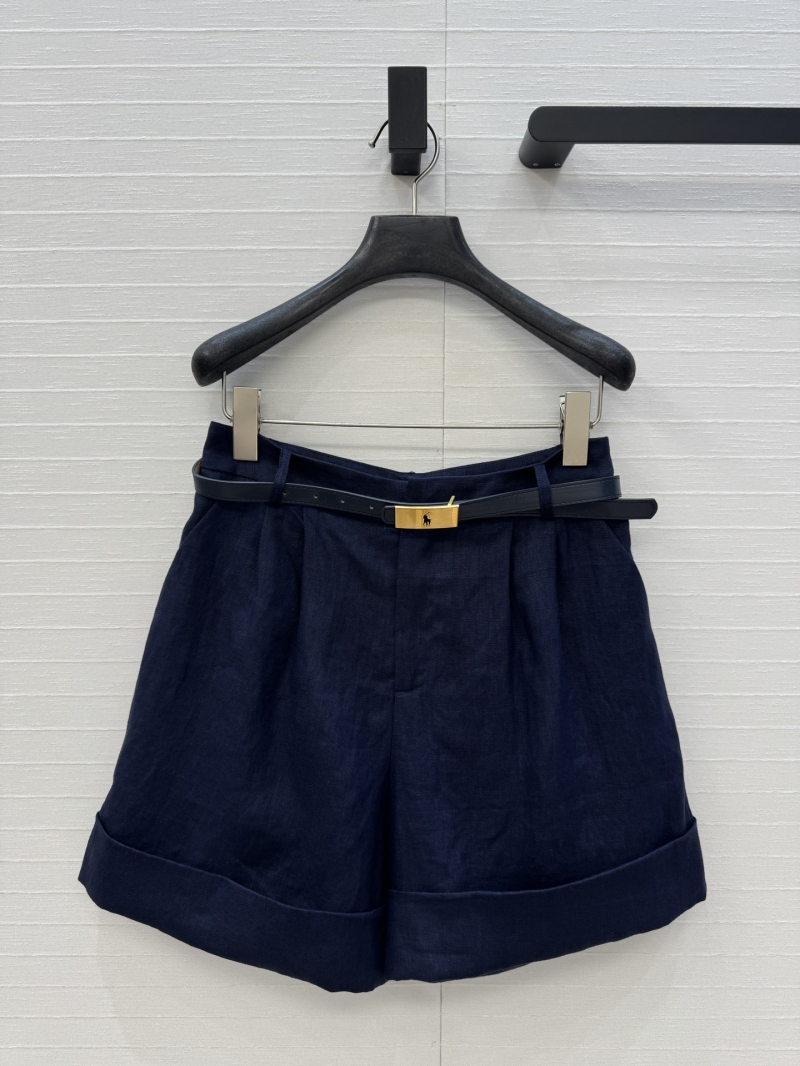 Ralph Lauren Mid-High Waist Linen Shorts with Metal Buckle Belt - Luxe Casual Elegance