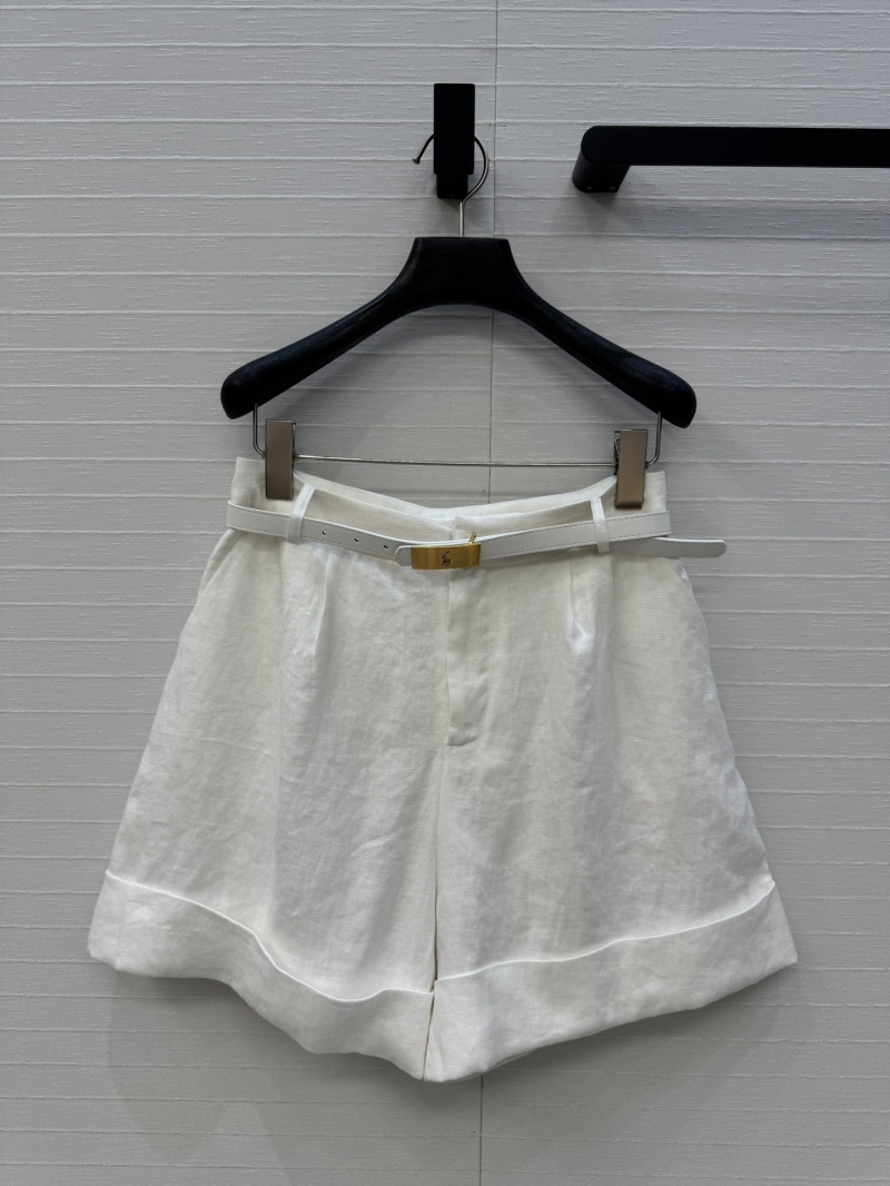 Ralph Lauren Luxe High-Waisted Linen Shorts in White with Metal Buckle Detail