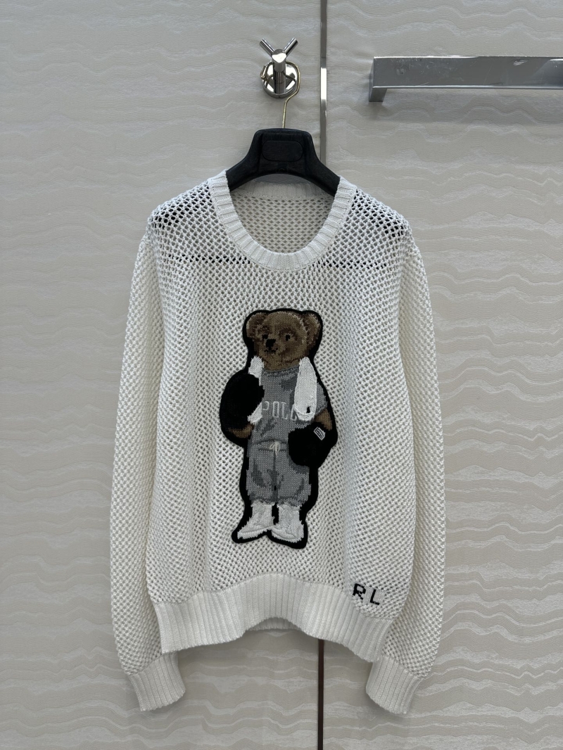 Ralph Lauren Luxe Black Lace Knit Sweater with Embroidered Bear Motif