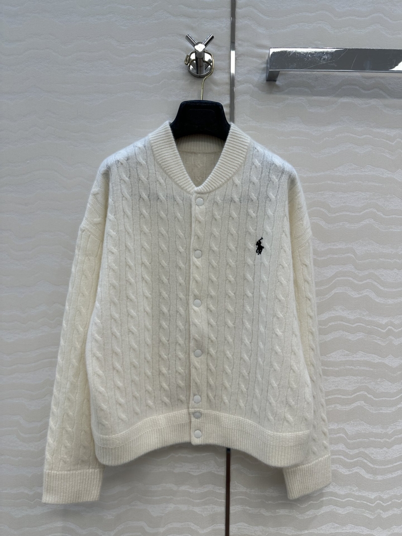 Ralph Lauren Luxe American-Style Cable Knit Cashmere Baseball Jacket in White