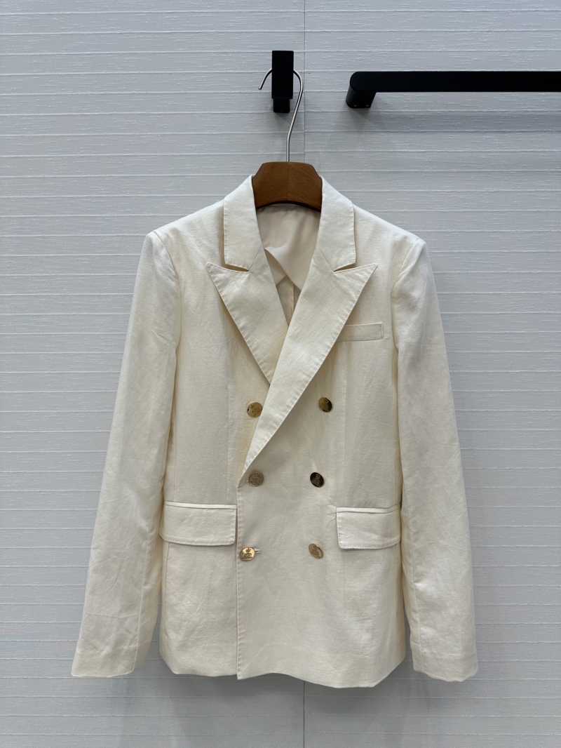 Ralph Lauren Purple Label Double-Breasted Linen Blazer in Beige