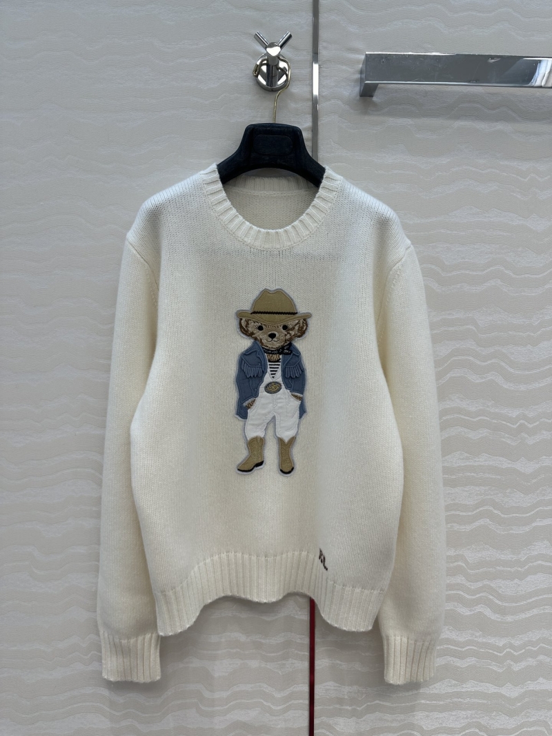 Ralph Lauren Purple Label Luxe Intarsia Bear Embroidered Wool-Blend Sweater in White