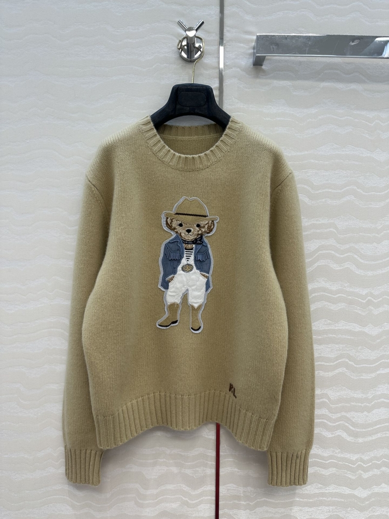 Ralph Lauren Purple Label Teddy Bear Intarsia Knit Sweater in Beige | 95% Wool 5% Cashmere