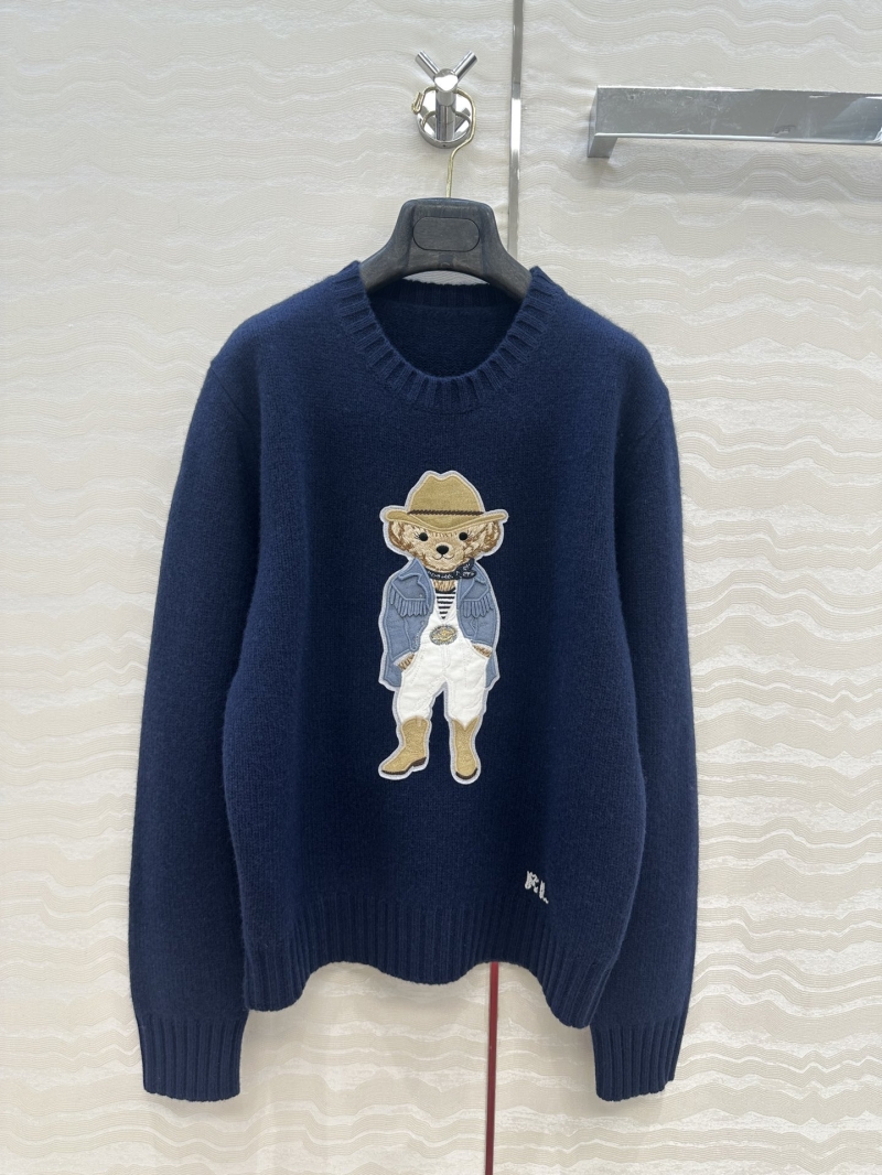 Ralph Lauren Purple Label Embroidered Teddy Bear Intarsia Sweater in Navy Blue