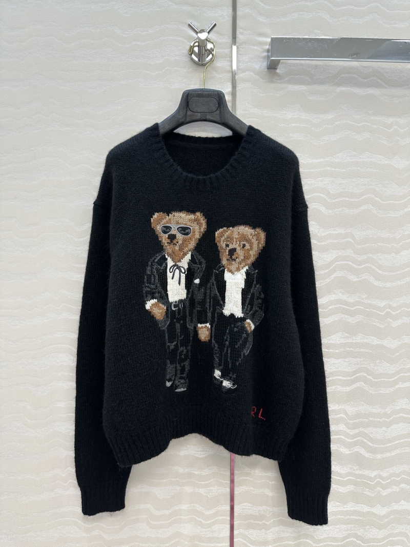 Ralph Lauren Luxe Alpaca Wool Teddy Bear Embroidered Sweater in Black