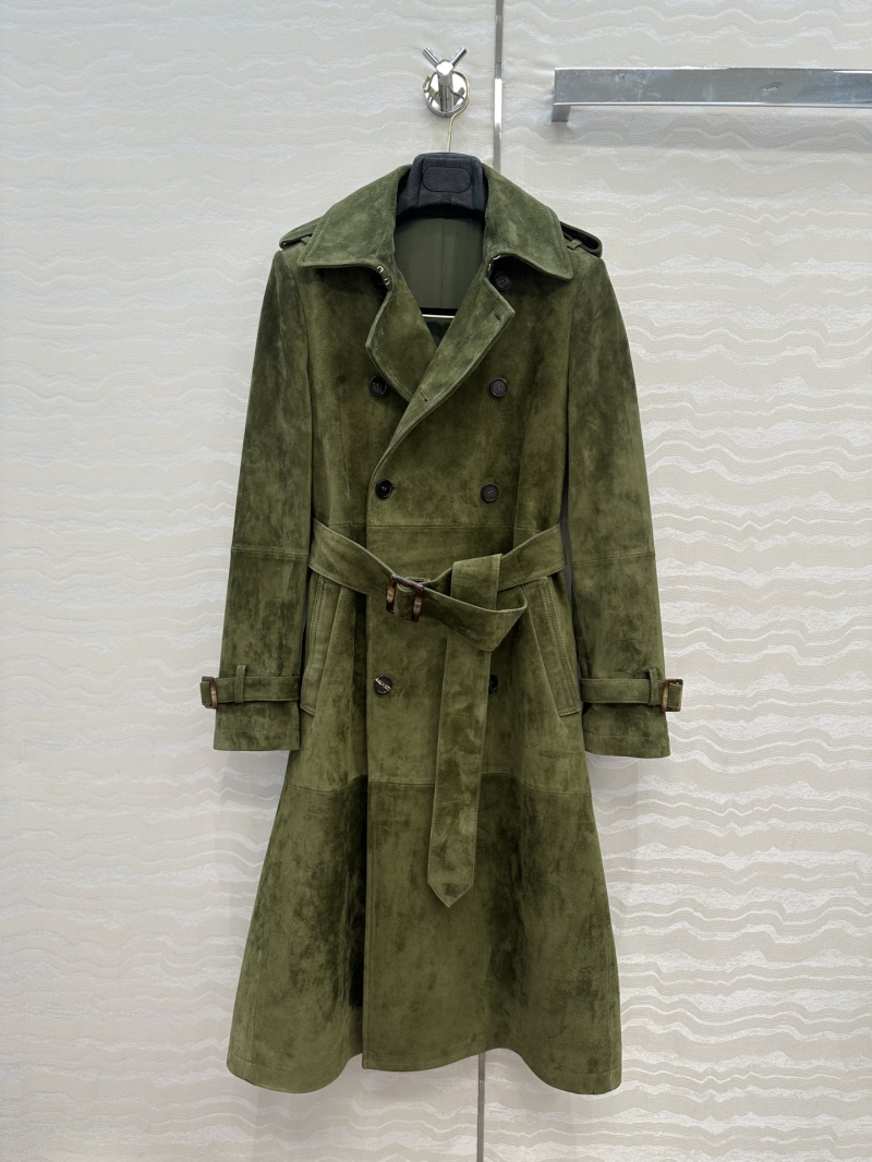 Ralph Lauren Olive Green Suede Trench Coat | Double-Breasted, Belted, Luxurious Imported Suede