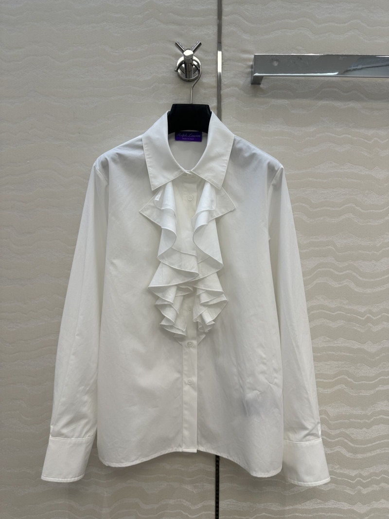 Ralph Lauren White Long-Sleeved Shirt with Cascading Ruffle Front - Limited Edition Luxury Blouse