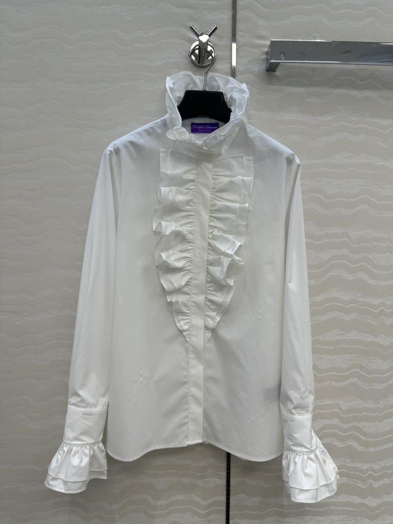 Ralph Lauren White Long-Sleeved Blouse | French Courtly Ruffle Collar | Limited Edition