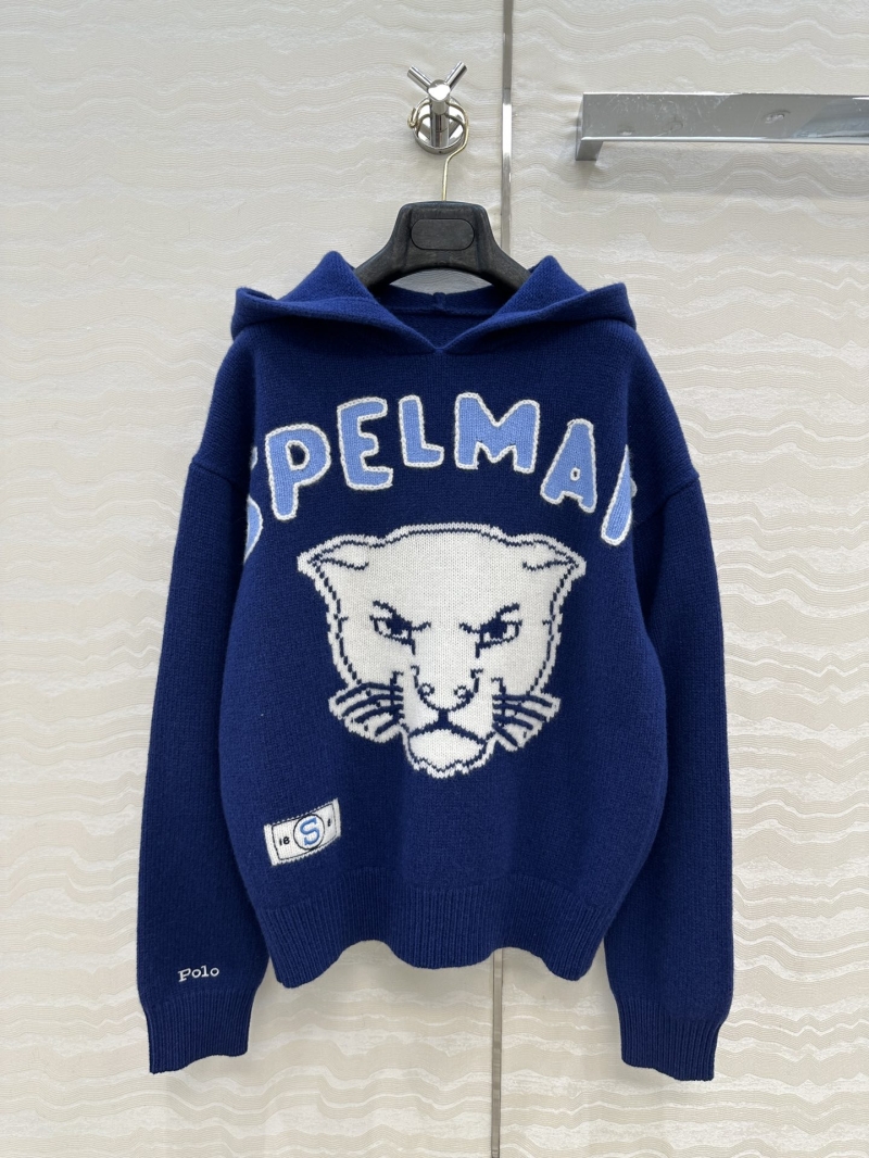 Ralph Lauren Polo Spelman College Inspired Knitted Hooded Sweater - Navy Blue with Panther Graphic, 100% Wool, Collegiate Luxury