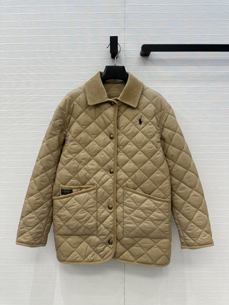 Ralph Lauren Quilted Mid-Length Jacket in Beige | Diamond Stitch Design | Corduroy Collar | Relaxed Fit