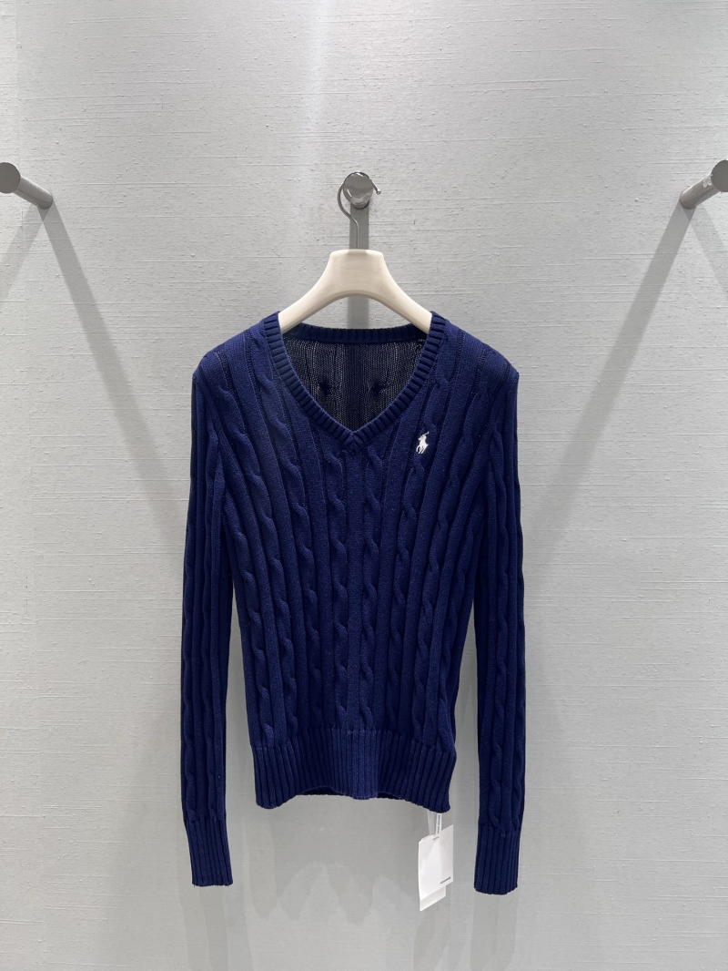 Ralph Lauren Navy Blue V-Neck Cable-Knit Sweater - Custom YB Wool Blend, Classic Polo Player Logo, Timeless Old Money Style