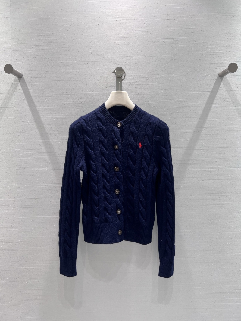 Ralph Lauren 2025 Fall Winter Cable Knit Cardigan Sweater - Navy Blue, V-Neck, Red Logo Embroidery, Timeless Preppy Style