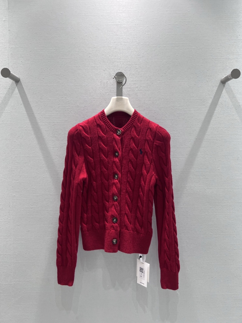 Ralph Lauren Cable-Knit Cardigan Sweater, Deep Red, Embroidered Polo Player Logo, Ribbed Hem & Cuffs