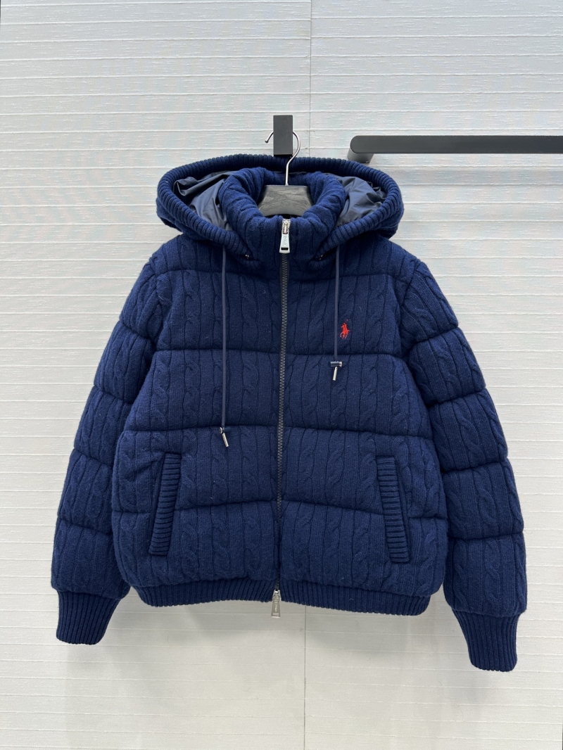 Ralph Lauren Cable-Knit Wool Hooded Down Jacket | Premium 90% White Duck Down Fill | Retro American Style Outerwear