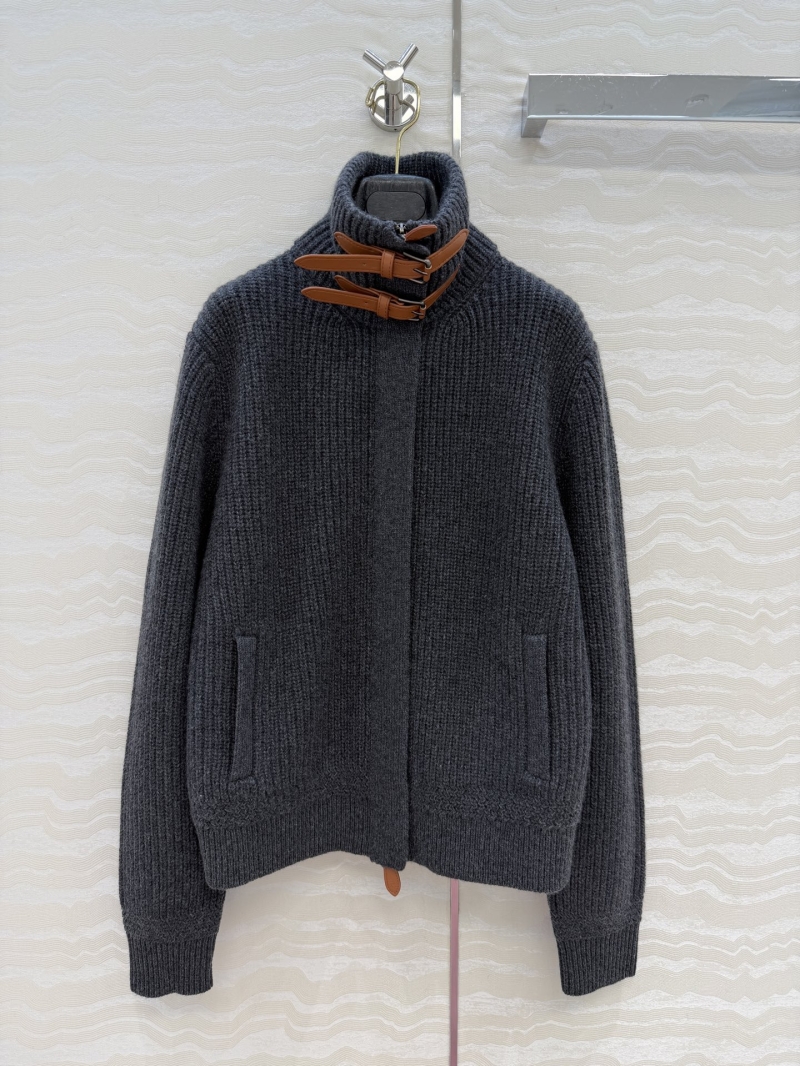 Ralph Lauren Purple Label Luxury 100% Cashmere Cardigan in Deep Grey, High-Neck with Leather Strap Accents, Classic Fit