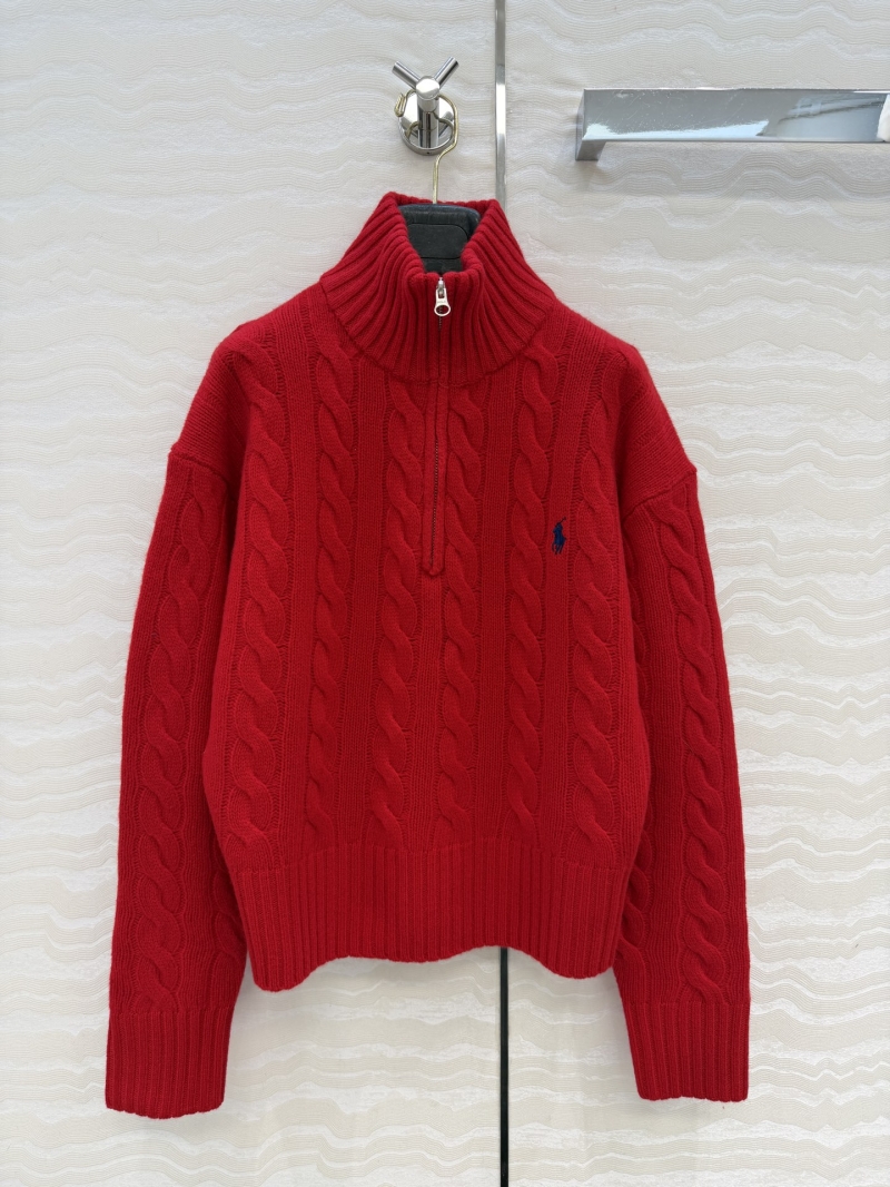 Ralph Lauren Wool Cashmere Half-Zip Cable-Knit Sweater in Rich Red | Premium Soft Knit, Stand Collar, Embroidered Logo, Relaxed Fit