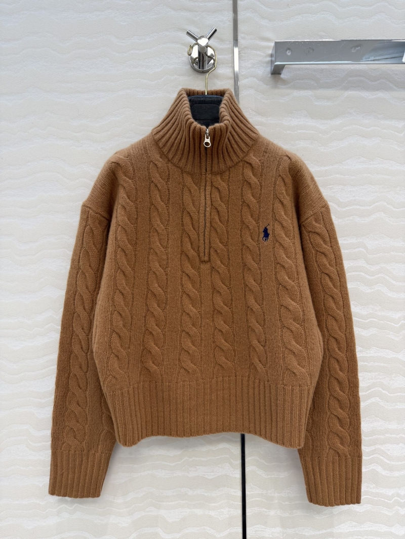 Ralph Lauren Cable-Knit Half-Zip Sweater in 90% Wool 10% Cashmere - Brown
