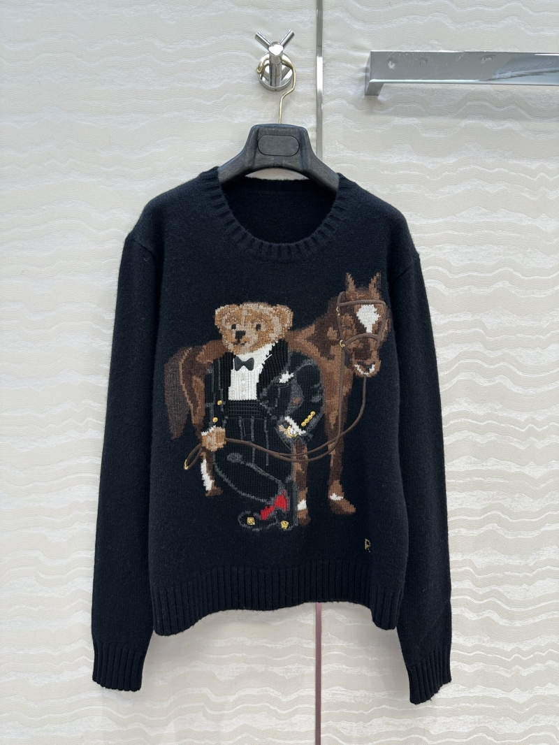 Ralph Lauren Sumptuous Black Alpaca Wool Polo Bear Intarsia Sweater | Relaxed Fit, Handcrafted Equestrian Motif