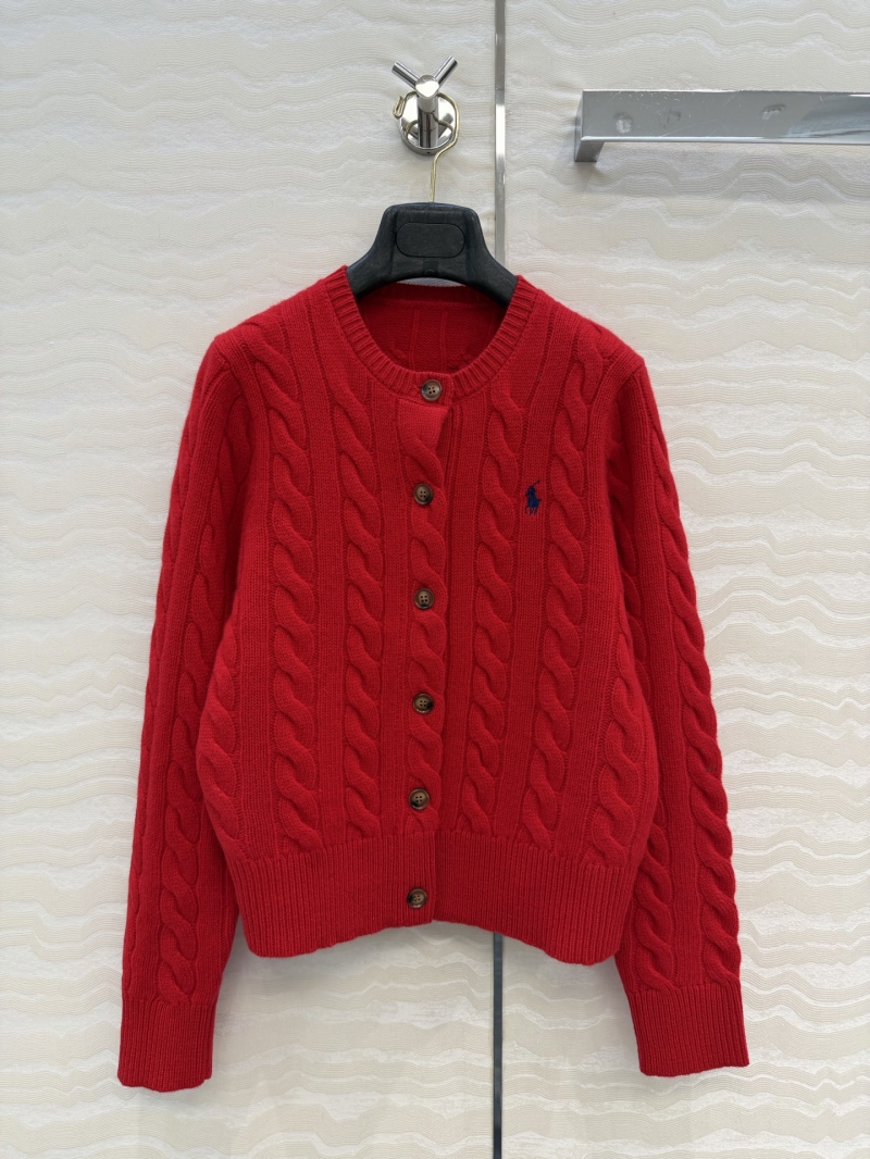 Ralph Lauren Signature Exquisite Cable Knit Wool & Cashmere Blend Cardigan in Vibrant Red