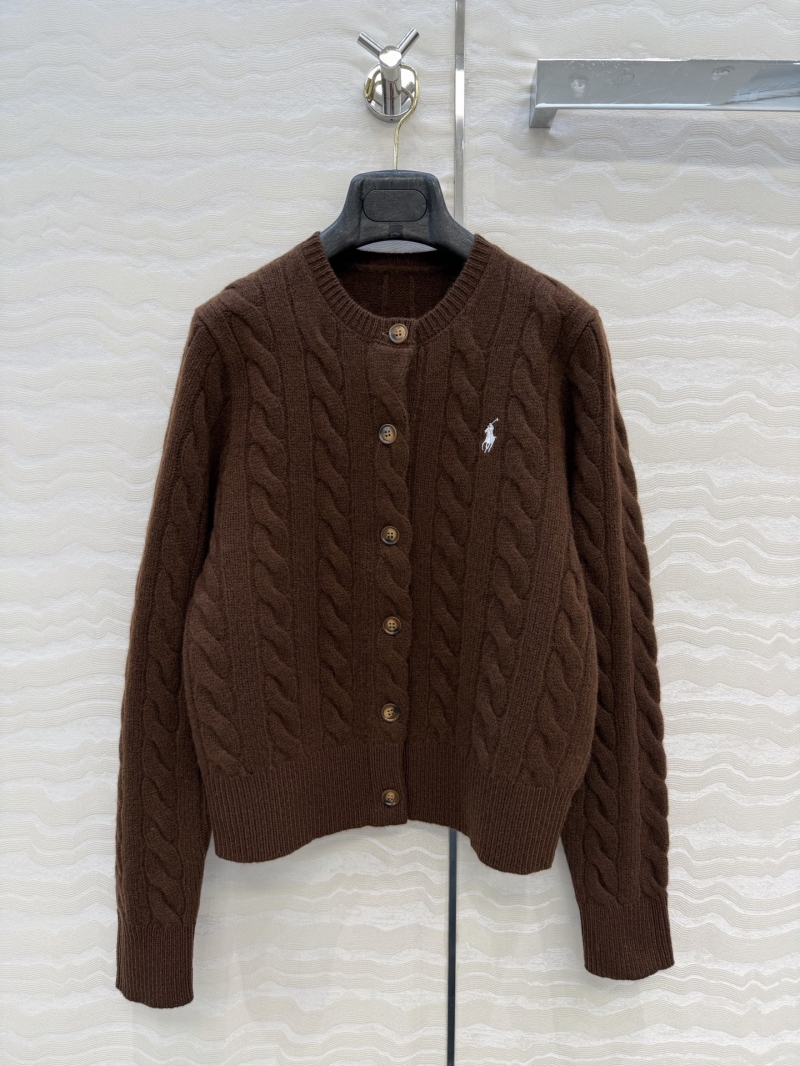 Ralph Lauren Elevated Deep Brown Wool-Cashmere Cable Knit Cardigan