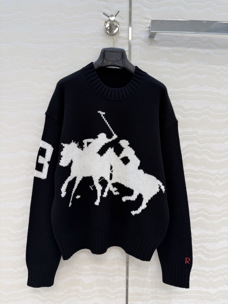 Ralph Lauren Exquisite Black & White 100% Wool Intarsia Sweater | Relaxed Fit, Hand-Stitched Detail