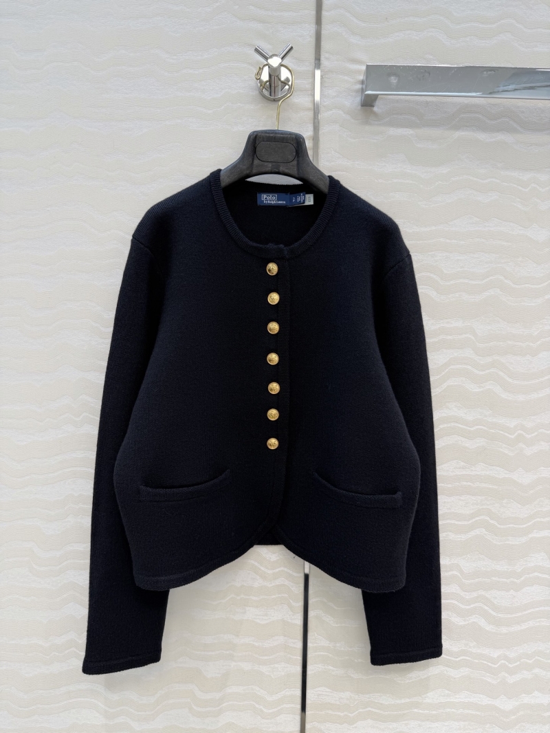 Ralph Lauren Opulent Double-Knit Wool Cardigan Jacket with Vintage Brass Buttons - Black