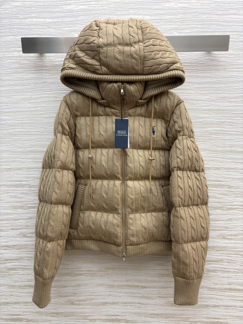 Ralph Lauren Opulent Camel Cable Knit Hooded Puffer Jacket | Timeless Luxury Outerwear