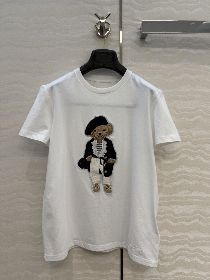 Ralph Lauren Exquisite Imported Pure Cotton Jersey T-Shirt with Signature Dimensional Polo Bear Embroidery, Classic White
