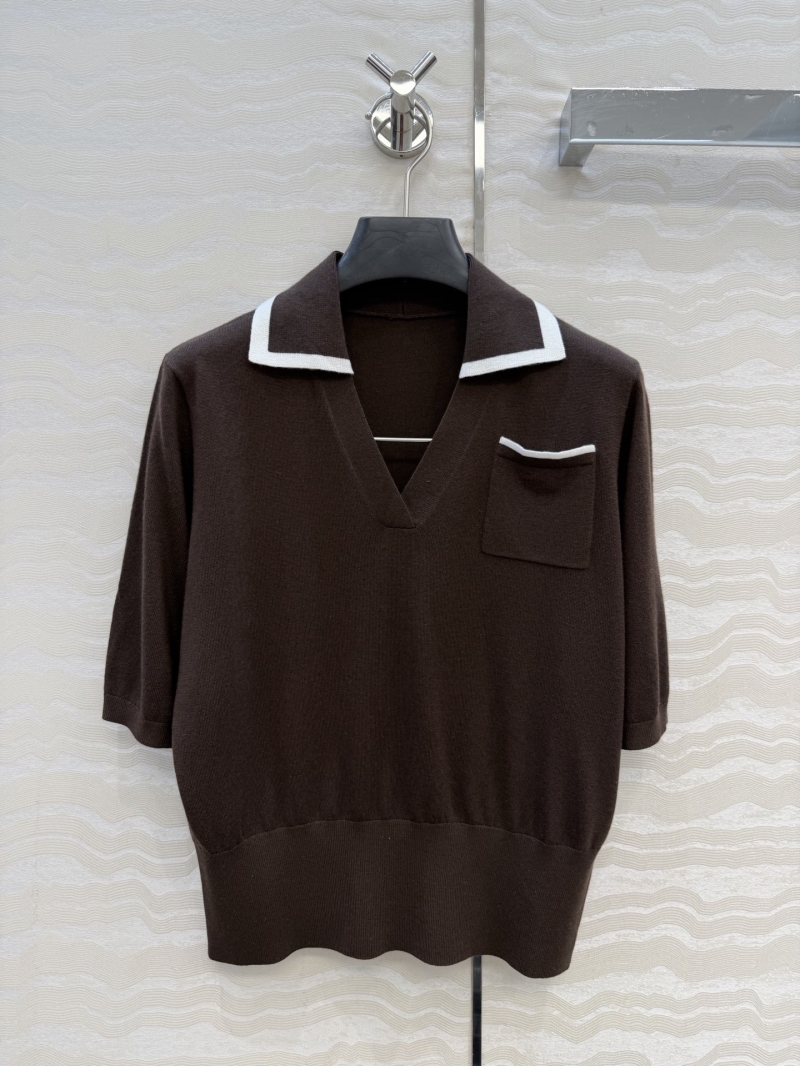 Ralph Lauren Custom Mulberry Silk and Modal Blend Academy Style Knit Polo Top in Rich Mocha