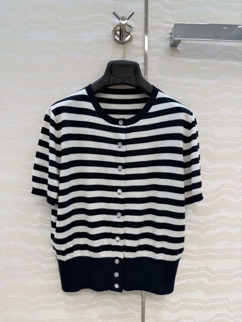 Ralph Lauren Mulberry Silk & Modal Nautical Striped Crew Neck Cardigan